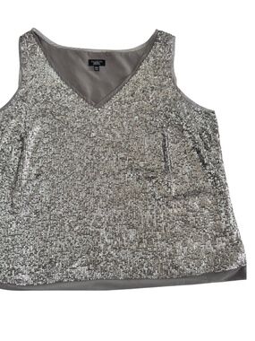 Talbots Womens Petite 14WP Silver Sequined Lined Camisole